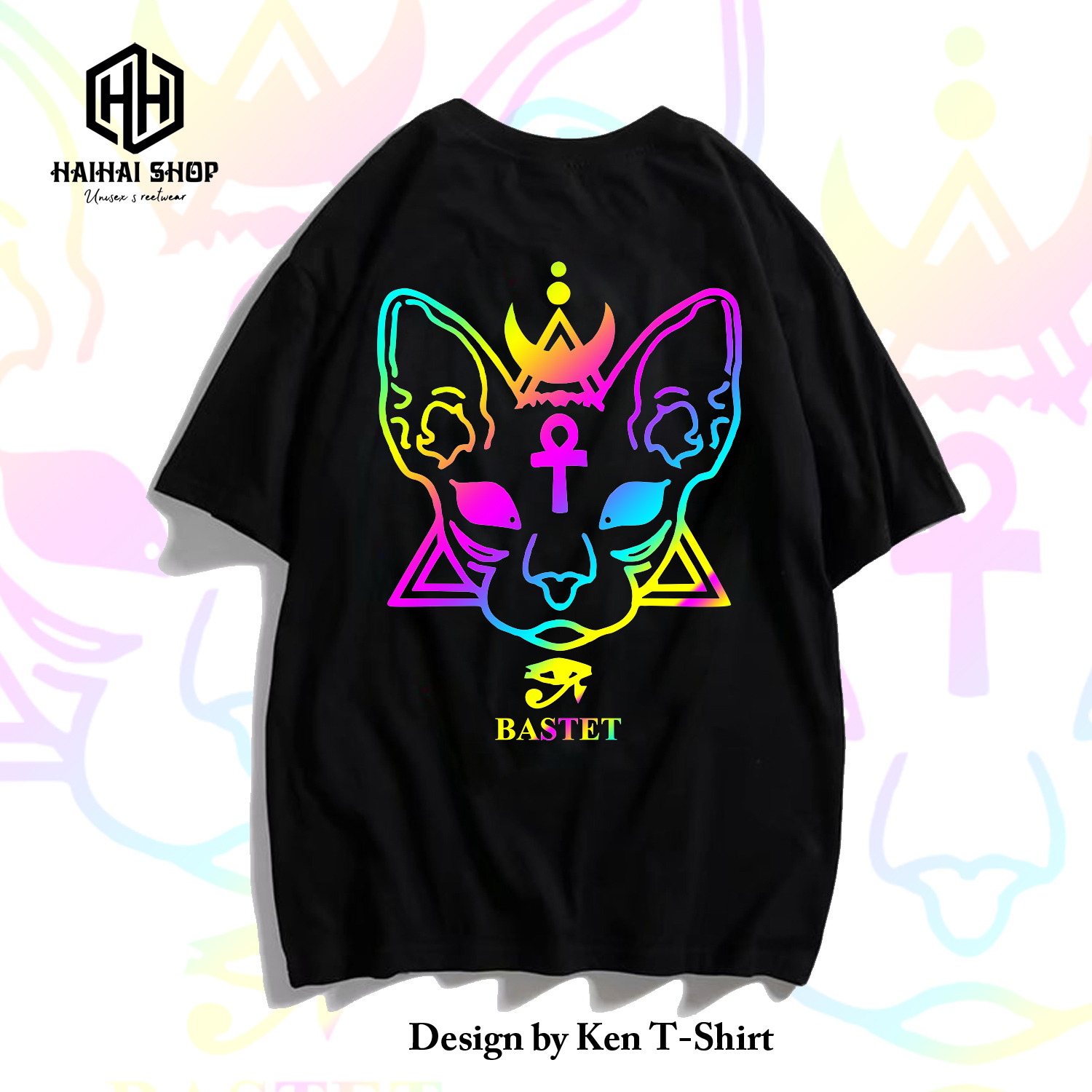 [HCM]Áo Thun Phản Quang Mèo Bastet  Phom Rộng Unisex HaiHaiShop Ken T-Shirt