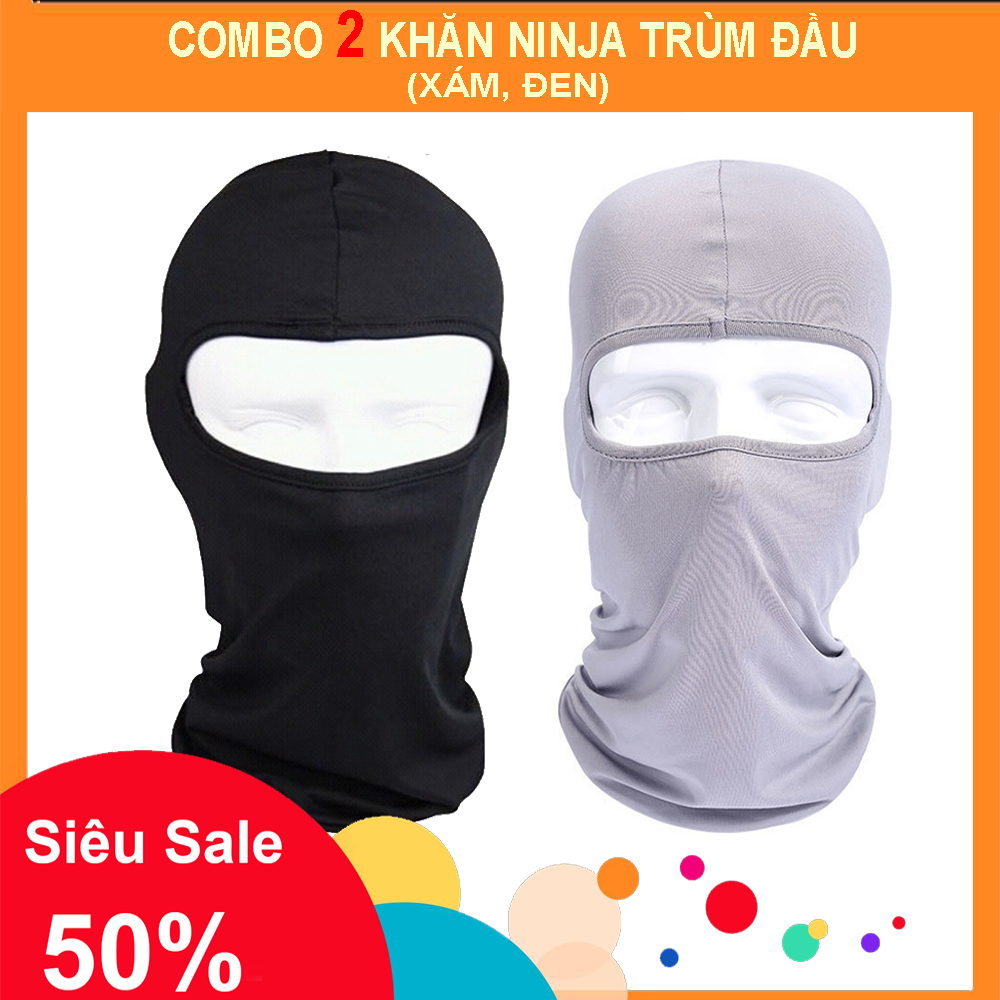 COMBO 2 KHĂN TRÙM ĐẦU NINJA 2 MÀU XÁM & ĐEN