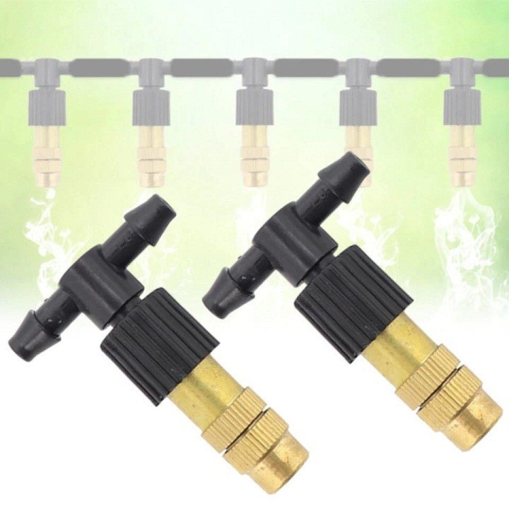 Bộ 10 béc phun sương, béc tưới cây 1 cửa đầu đồng kèm chân tê T gắn béc (dày dặn, cao cấp)