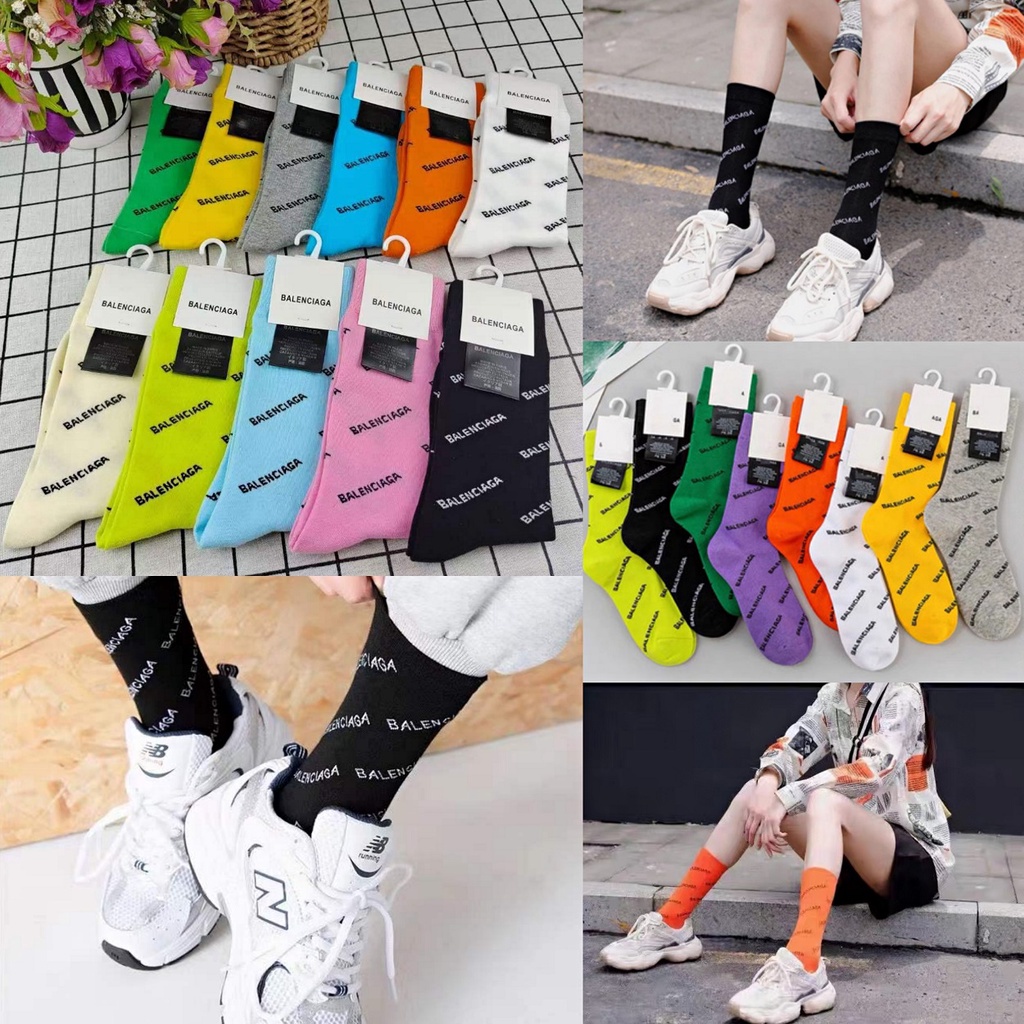 Tất Vớ cổ cao Balenciaga In Hình Logo Full Chữ Full Màu Candy Cực Xinh Chuẩn Phong Cách