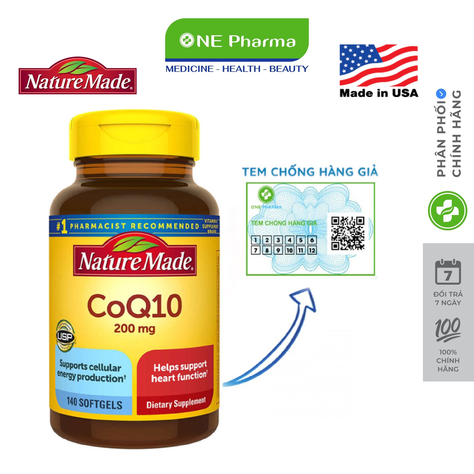 Viên uốngtim mạch nature made coq10 200 mg 140 viên của mỹ
