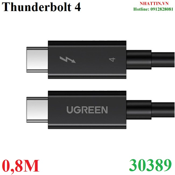 Cáp thunderbolt 4 dài 0,8m xuất hình ảnh 8k 60hz, truyền dữ liệu 40gbps, sạc pd 100w ugreen 30389 cao cấp
