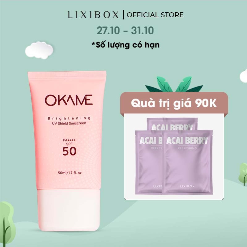 Kem Chống Nắng Nâng Tone Dạng Sữa Okame Brightening UV Shield Sunscreen SPF 50/PA++++ 50ml