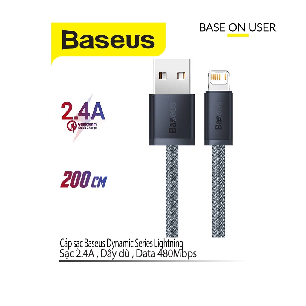 Cáp sạc Baseus Dynamic Lightning sạc nhanh 2.4A vải dù chống rối cho iPhone/iPad dài 200CM