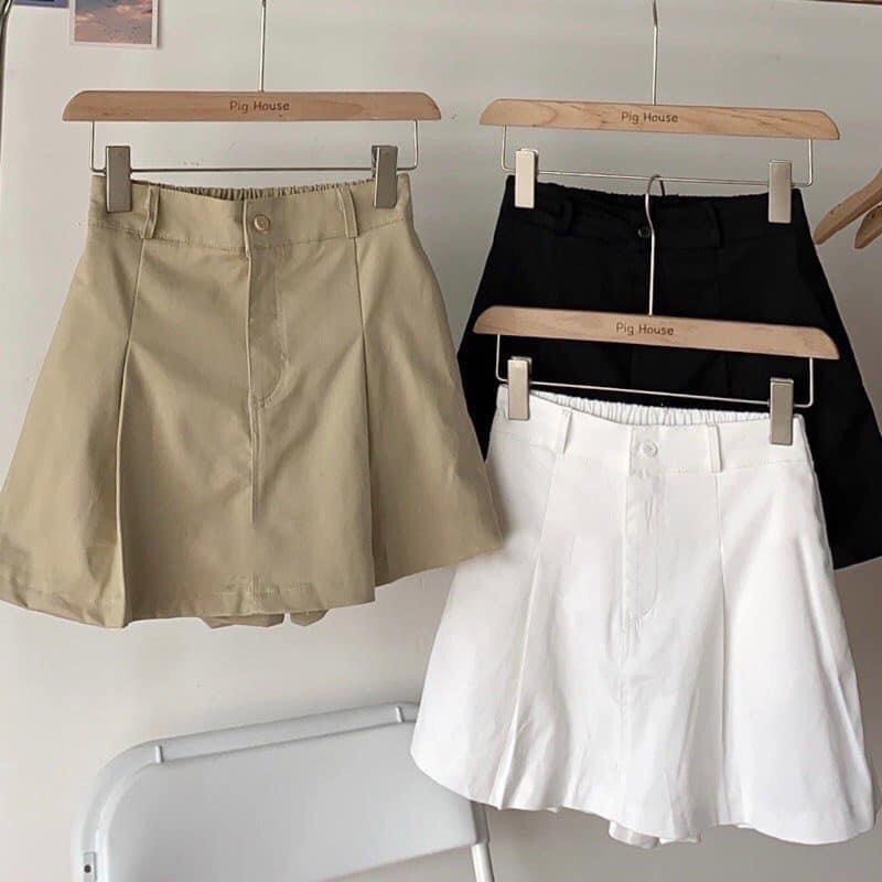 [FREESHIP + HOÀN TIỀN 50K] Quần Giả Váy Nữ Chữ A Lưng Thun Chất KaKi 🦋 Váy Nữ Cạp Cao Kèm Lót Quần 3 Màu 🦋