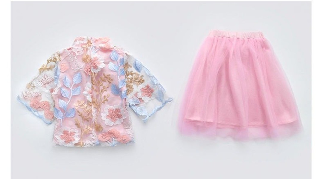 đầm bé gái gồm kẹp tóc size 15 - 28kg