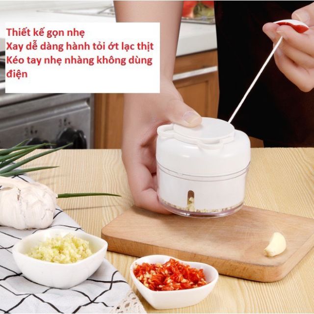 Máy Xay Cầm Tay Kéo Dây Đa Năng - Dụng Cụ Xay Nghiền Nhỏ Tỏi Ớt Rau Củ Quả Siêu Tốc
