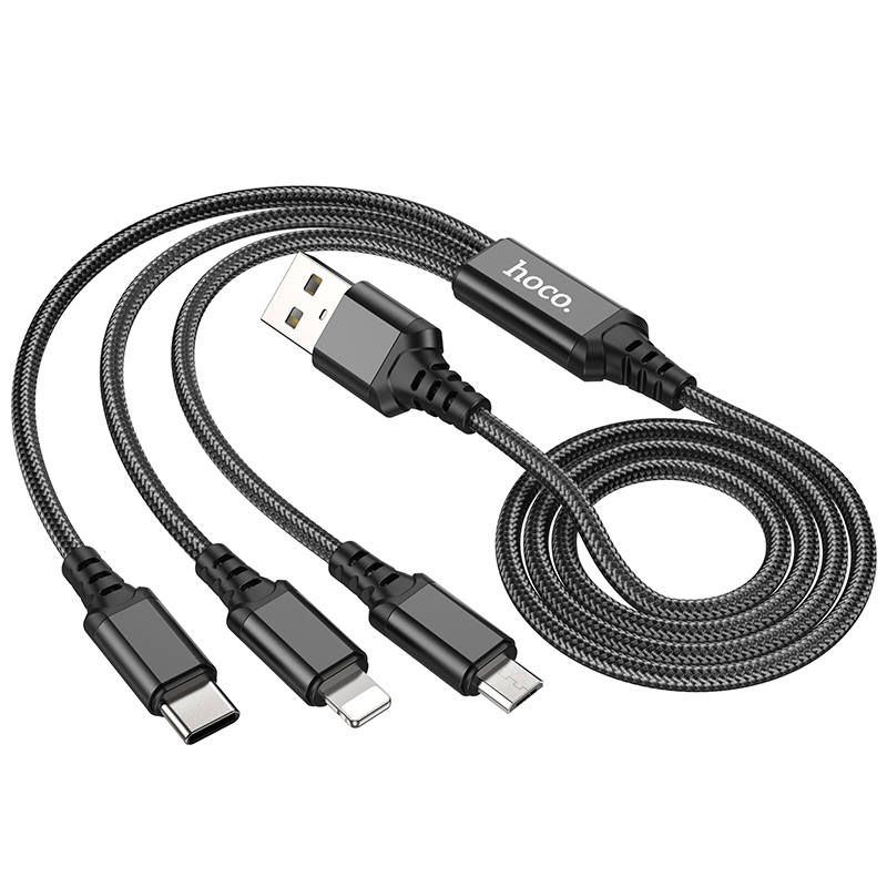 Cáp sạc 3 đầu Hoco X76 Lightning+ Type-C + Micro dây dù siêu bền dài