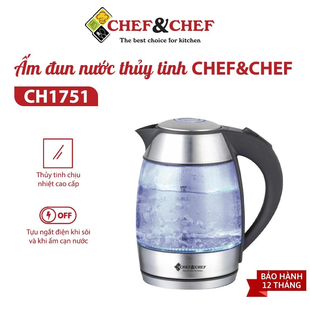 Bình đun siêu tốc thủy tinh 1.8 lít - Chef & Chef chính hãng