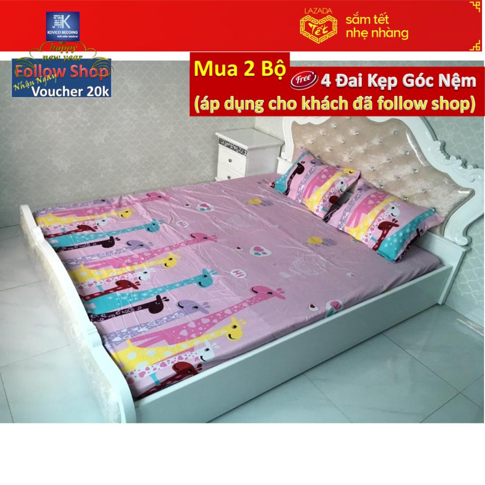 (FreeShip MAX) bộ ga chun poly 1m6x2m + 2 áo gối 45cmx65cm.