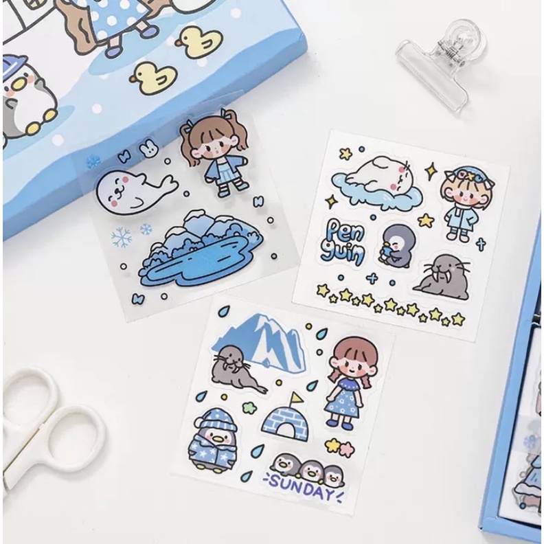 Sticker hộp 100 tấm cute Polar World (PVC)