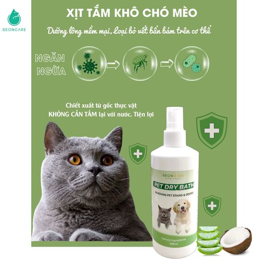 Xịt Tắm Khô BeonCare - Khử Mùi Dưỡng Lông Chó Mèo - Sạch Khuẩn, Hương Nước Hoa Thơm Lâu Không Gây Dị ứng