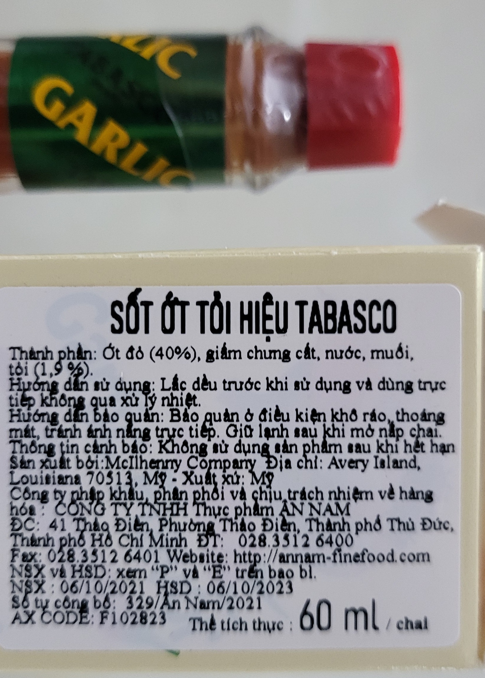 [GARLIC 60ml] XỐT ỚT ĐỎ VỊ TỎI [USA] TABASCO Garlic Pepper Sauce (anm)