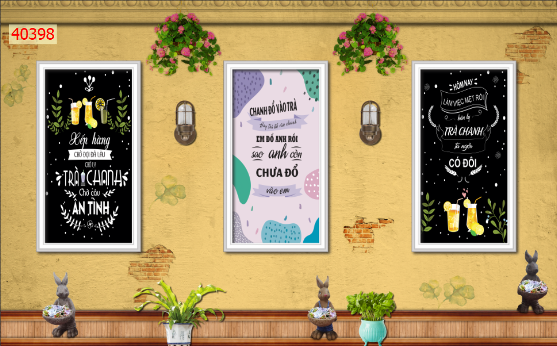 tranh dán tường 3d trang trí quán cafe atk13
