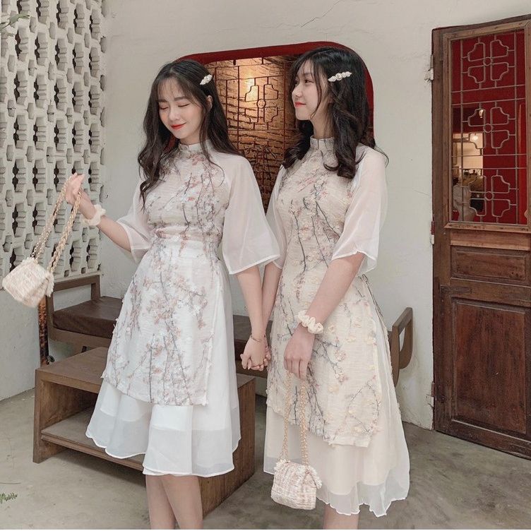 Set Áo Dài Cách Tân Hoa Nổi Thêu 3D Dáng Dài Có Size To – NT2125