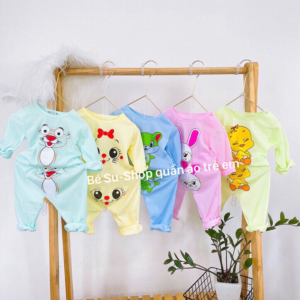 Combo5 bộ quần áo cotton dài tay cúc vai thời trang hè thu trẻ em bé trai bé gái 3-15kg