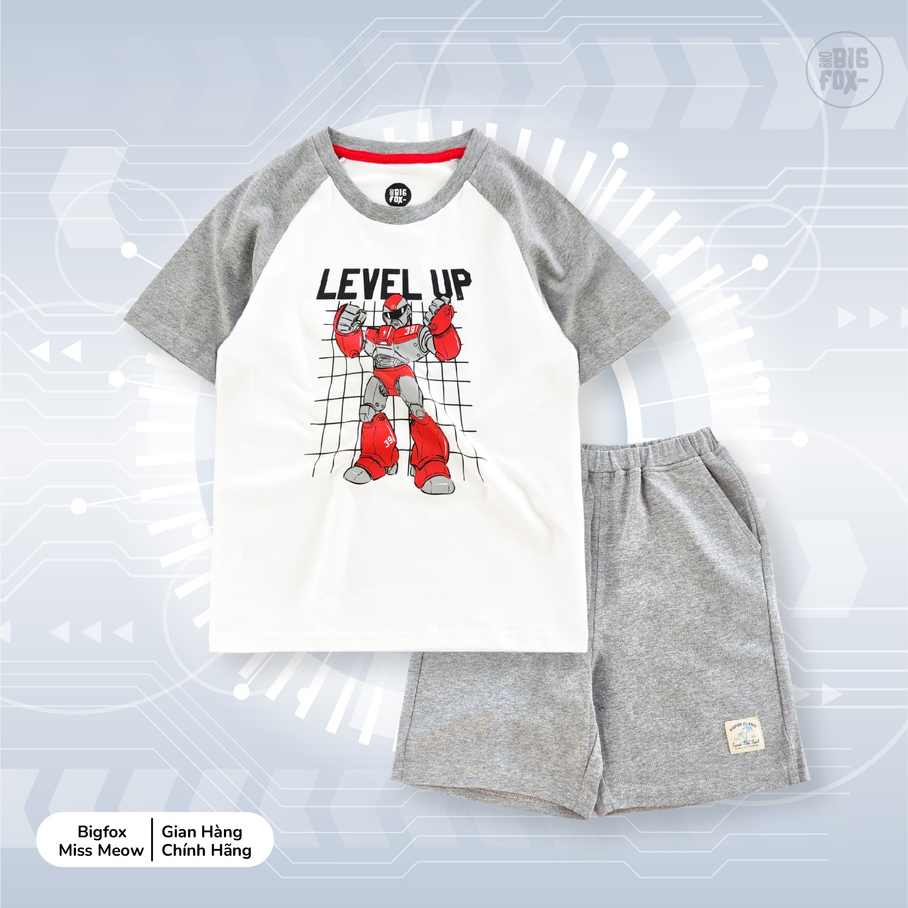 Bộ quần áo bé trai size đại BIGFOX - MISS MEOW mặc mùa hè vải cotton mềm mịn in robot level up size trẻ em 3,4,5,6,7,8,9,10,11 tuổi 12-40kg