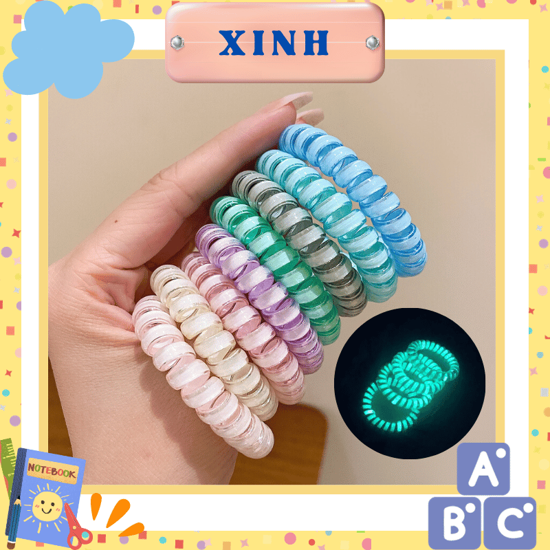 Dây cột lò xo phát sáng, thun buộc tóc dạ quang không đau hàn quốc nhiều màu xinh xắn