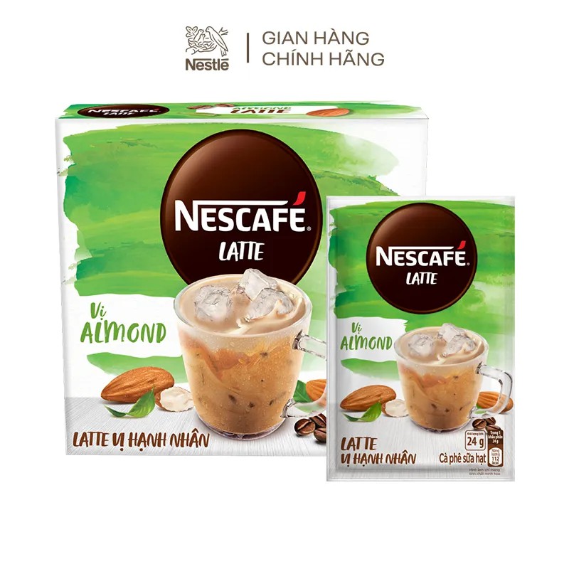 (HẠNH NHÂN) Date Cà phê sữa hạt NESCAFÉ Latte vị Hạnh Nhân BAO BÌ MỚI (10 gói x 24g)