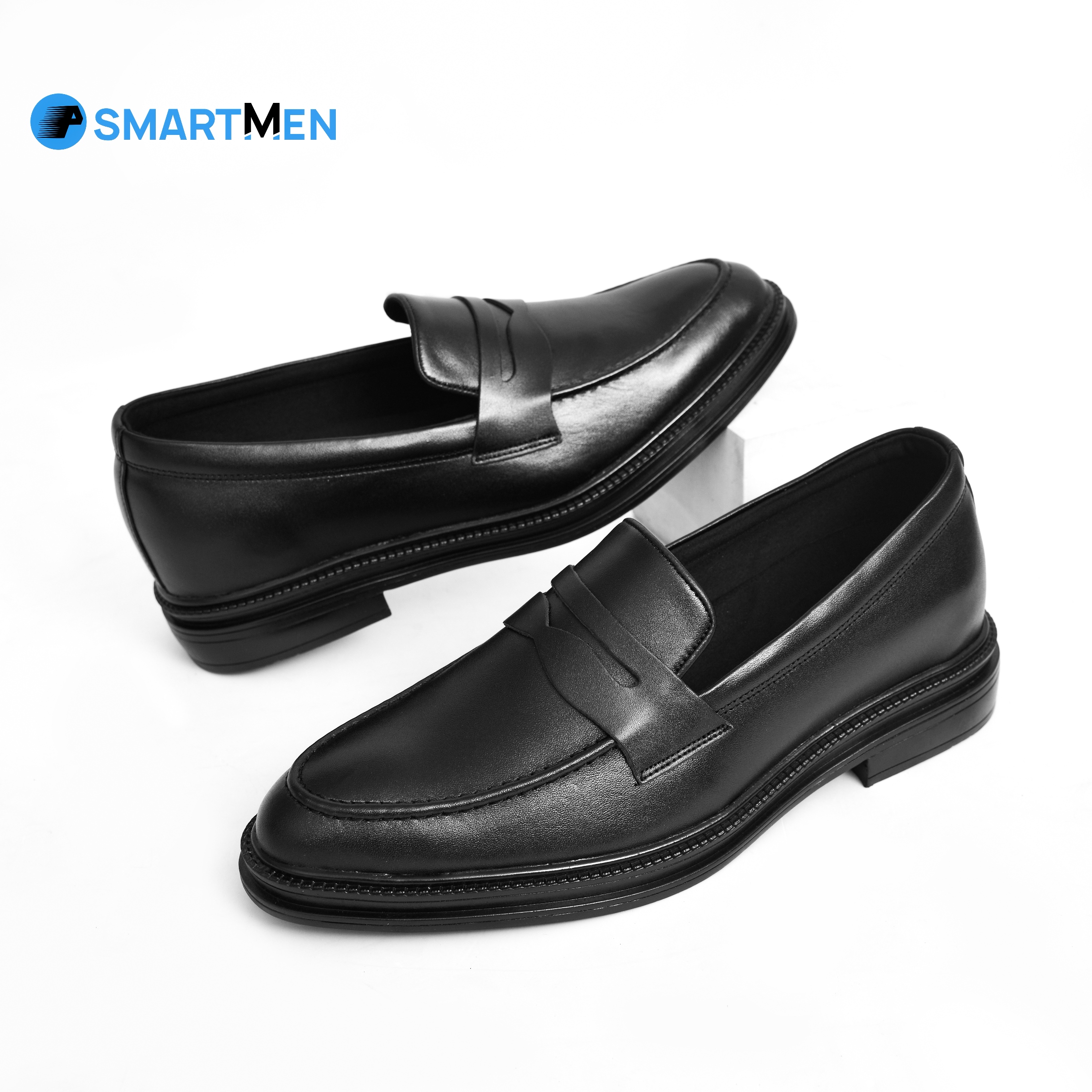 Giày lười Da bò tăng chiều cao SMARTMEN GL-45 Đen