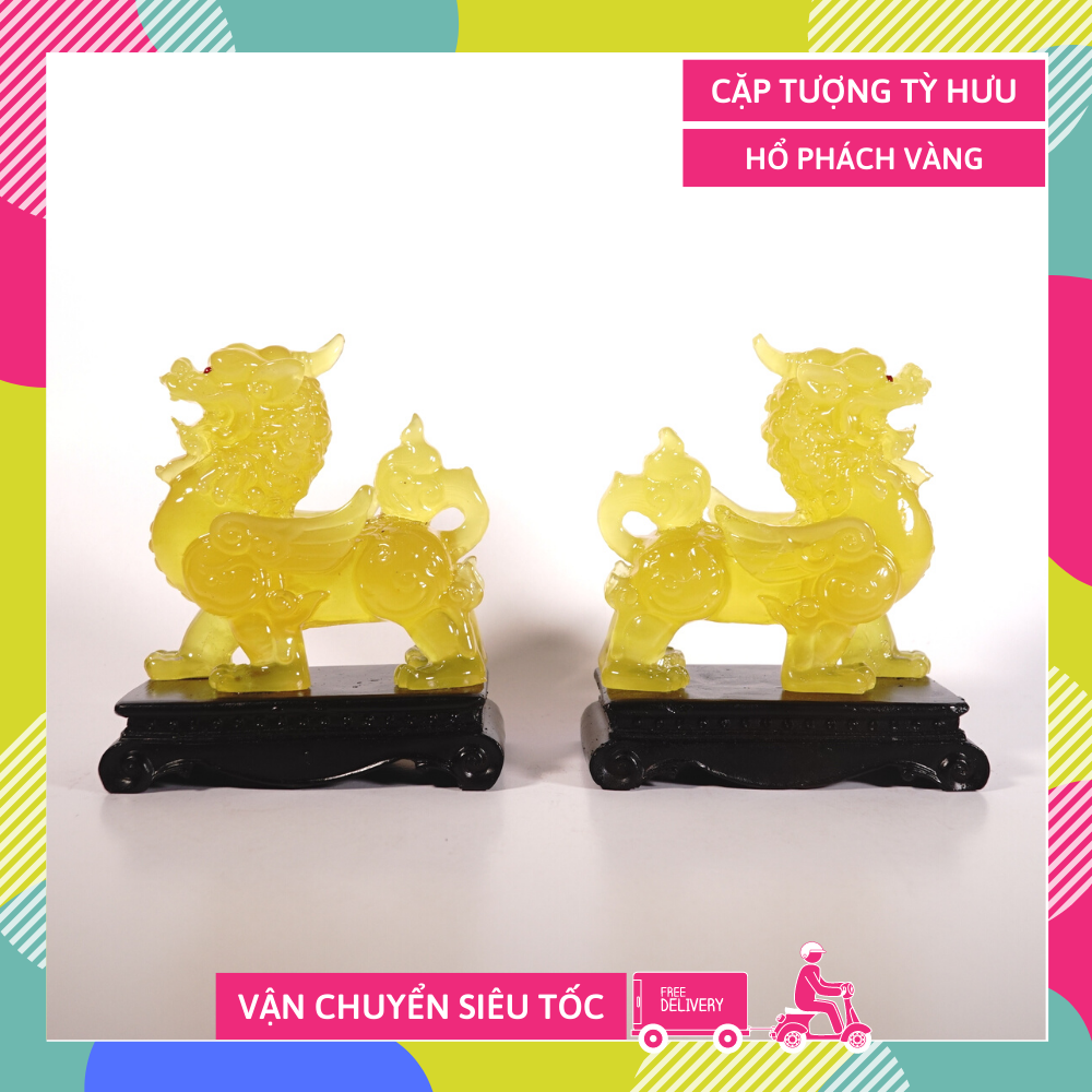 Cặp tượng Tỳ Hưu hổ phách tượng phong thủy chiêu tài - Cao 15cm có hướng dẫn khai quang