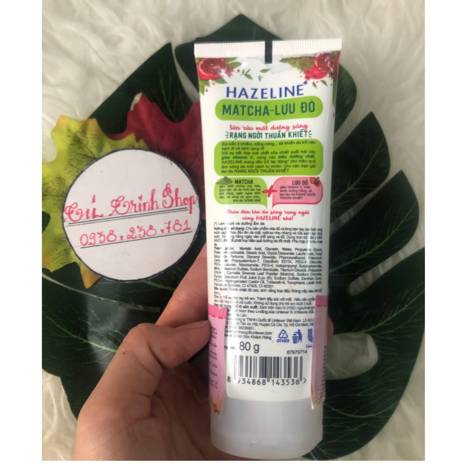 [hàng khuyến mãi 80g] 1 TUÝP Sữa Rửa Mặt Sáng Da Hazeline Matcha - Lựu Đỏ
