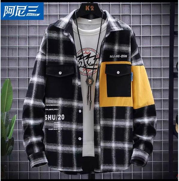 [HCM]Áo khoác sơ mi caro Nam form rộng Unisex thiết kế Túi Hộp Đen phong cách thời trang 2020