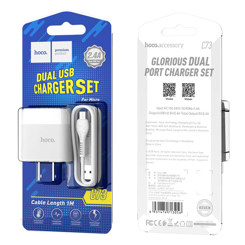 Bộ Sạc Nhanh Cổng Lightning C73 2.4A 2 USB