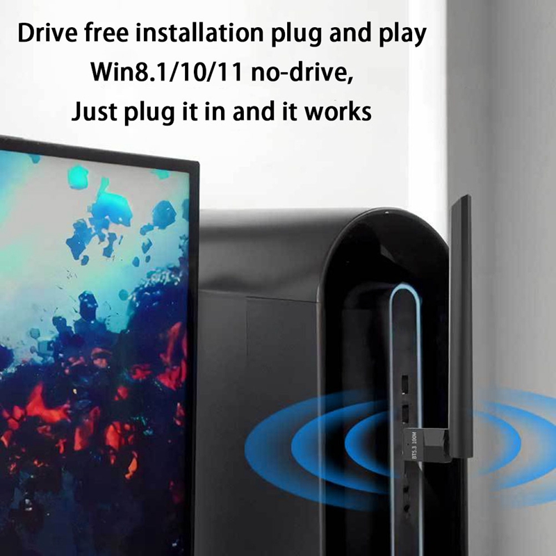 1 Piece 100M USB Bluetooth Adapter Bluetooth 5.3 Transmitter Bluetooth Audio Receiver External 4DBi Antenna Bluetooth Adapter ABS Black