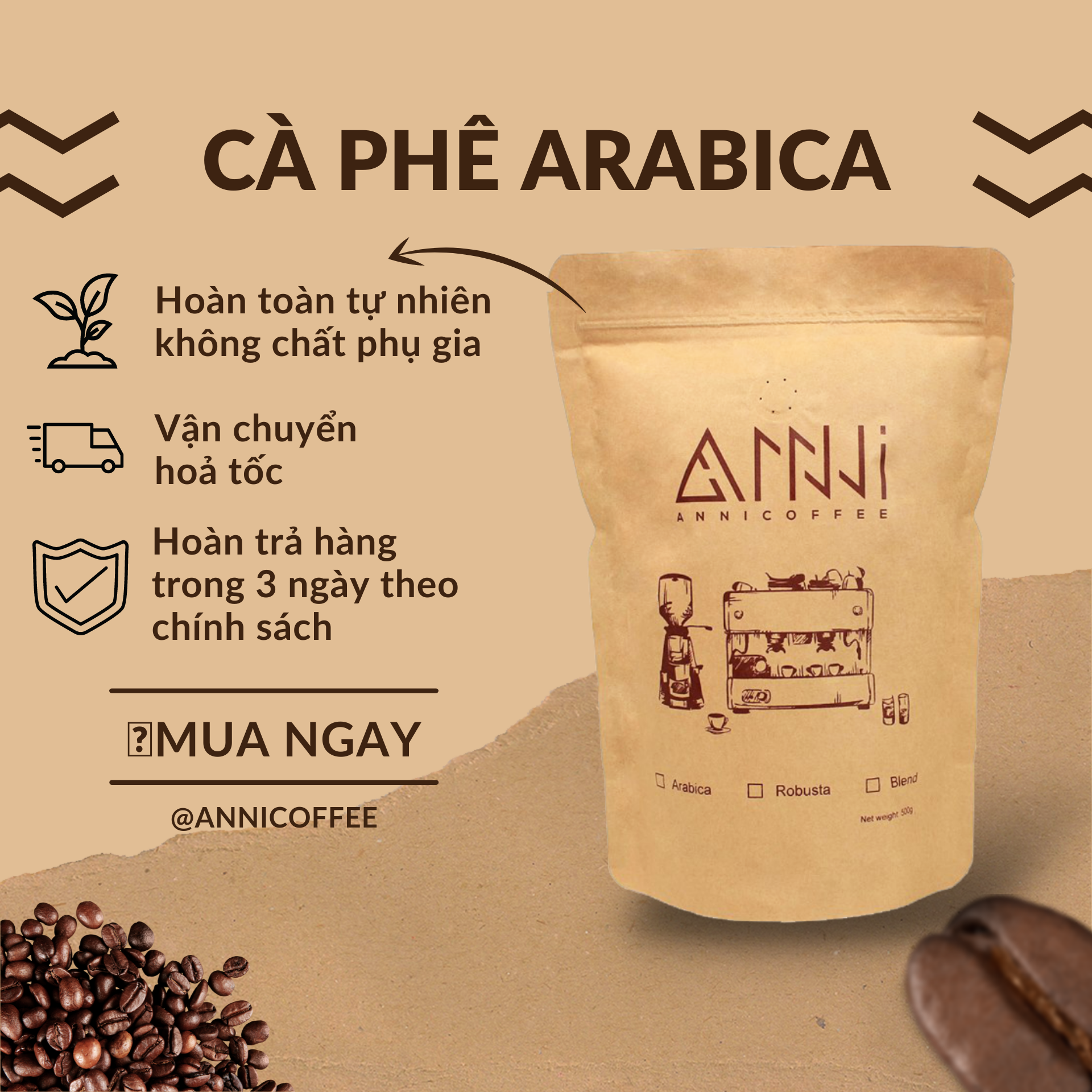 Cà phê arabica mộc cầu đất - anni coffee cafe đặc biệt nguyên chất 100% arabica