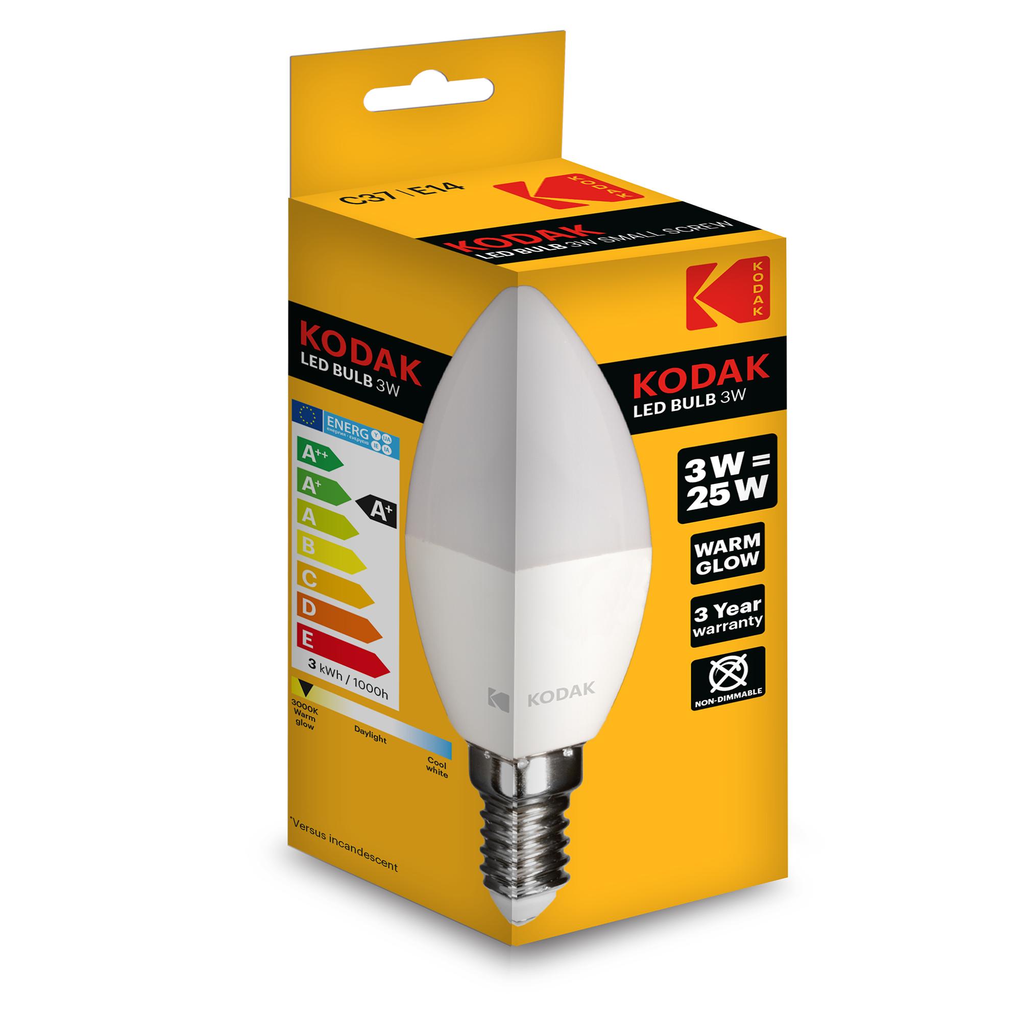 Bóng đèn nến kodak led bulb 3w/25w c37 -e14 ánh sáng ấm ubl il0324