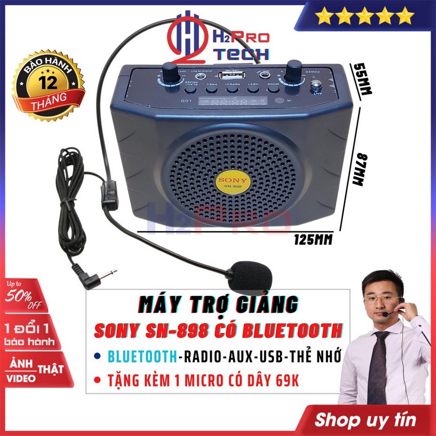 Máy Trợ Giảng S.o.n.y SN898 Bluetooth Tặng Kèm Micro Có Dây, Máy Nghe Nhạc Đa Năng Usb-Thẻ Nhớ-Đài Fm-Pin Sạc-H2Pro Tech