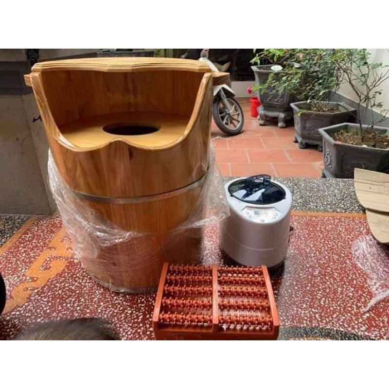 Thùng gỗ xông chân Bồn xông chân kết hợp Xông phụ khoa 60cm, full phụ kiện, 1 thùng 2 chức năng - Thùng xông chân - Thùng xông hơi - Máy xông hơi - Bồn xông phụ khoa