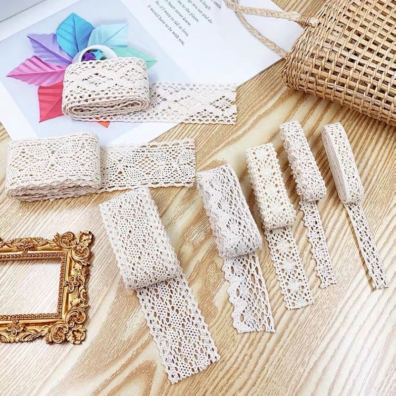 Dây ren màu trắng ngà dùng trang trí sản phẩm decor - Tada craft