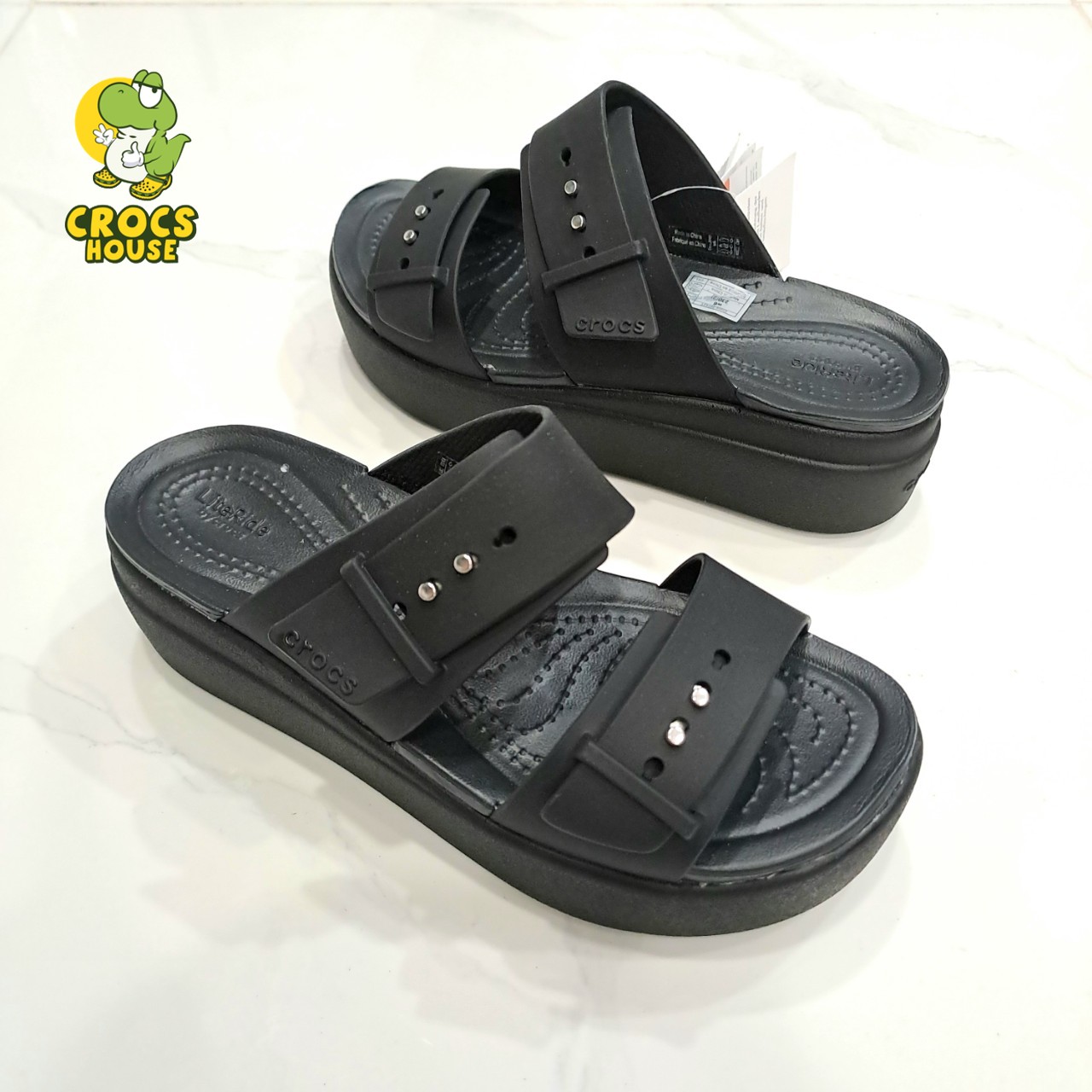 (Real photo) sandals Crocs Đế high 5 stool Brooklyn mid wedge version 2 multi-color, sandals straps buttoned Brooklyn-Crocs House