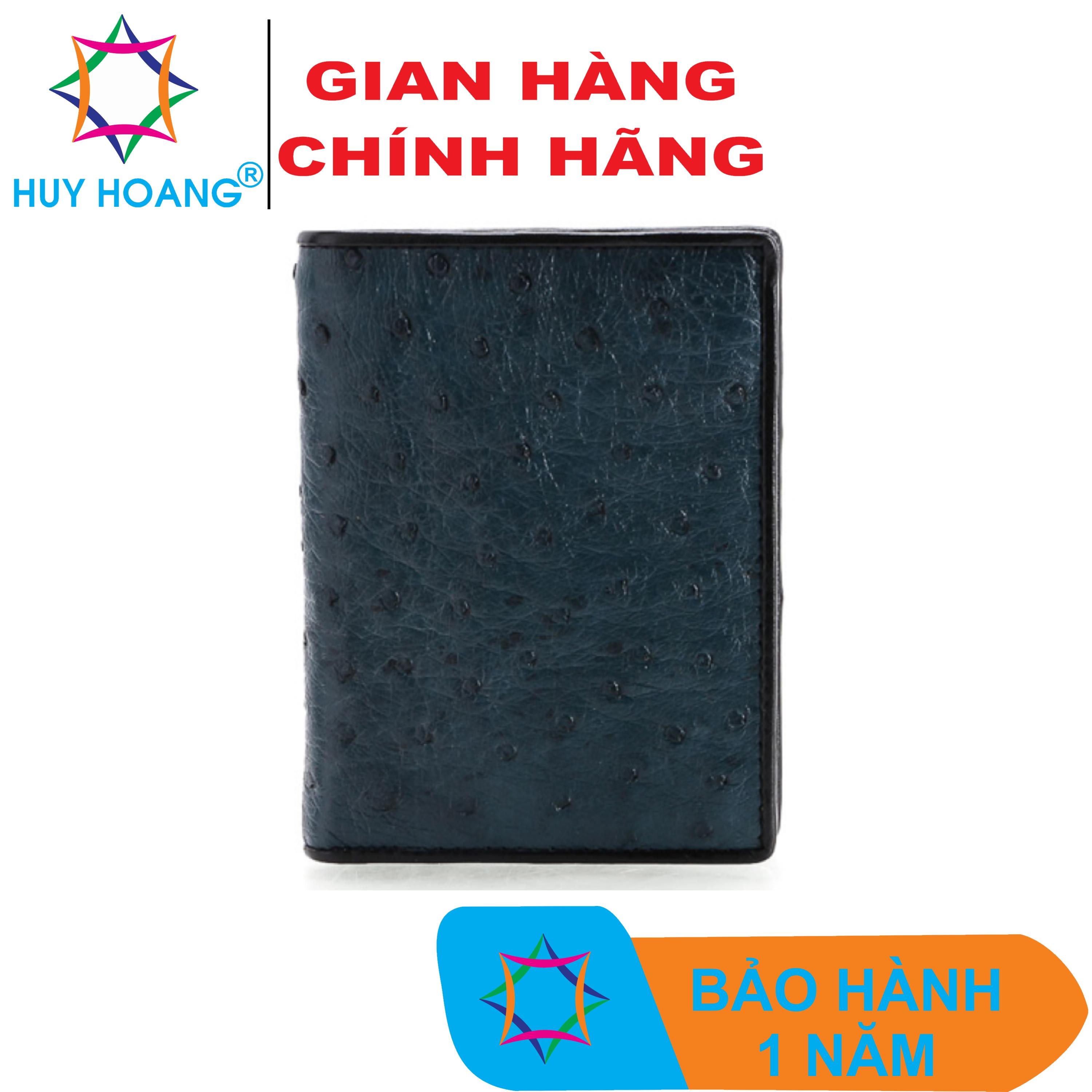 Ví nam da đà điểu da bụng kiểu đứng màu xanh đậm HK2431