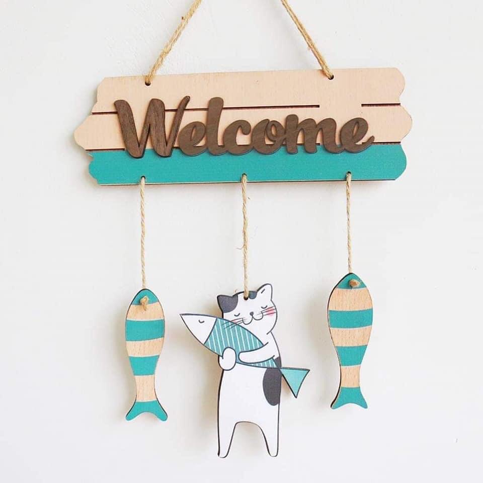 Bảng gỗ, bảng treo cửa phòng trang trí nhà cửa chữ Welcome