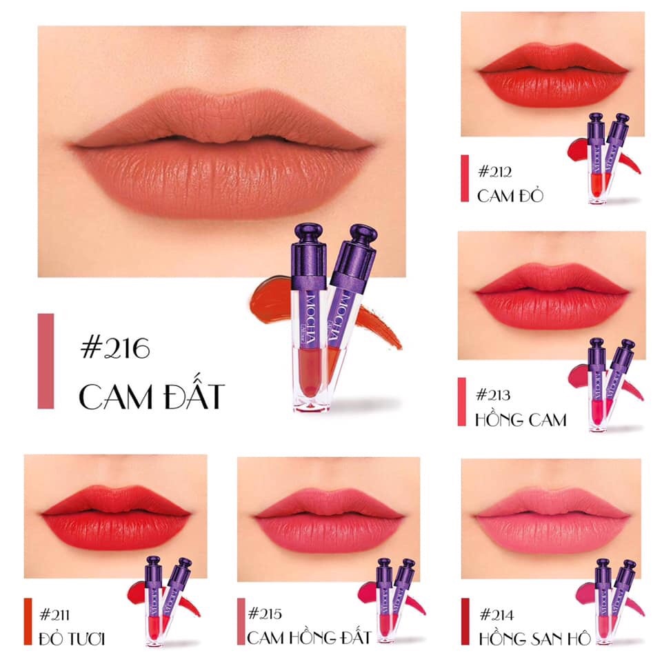 Son kem lì không chì MOCHA không khô môi, lên màu chuẩn, thiết kế hộp sang trọng