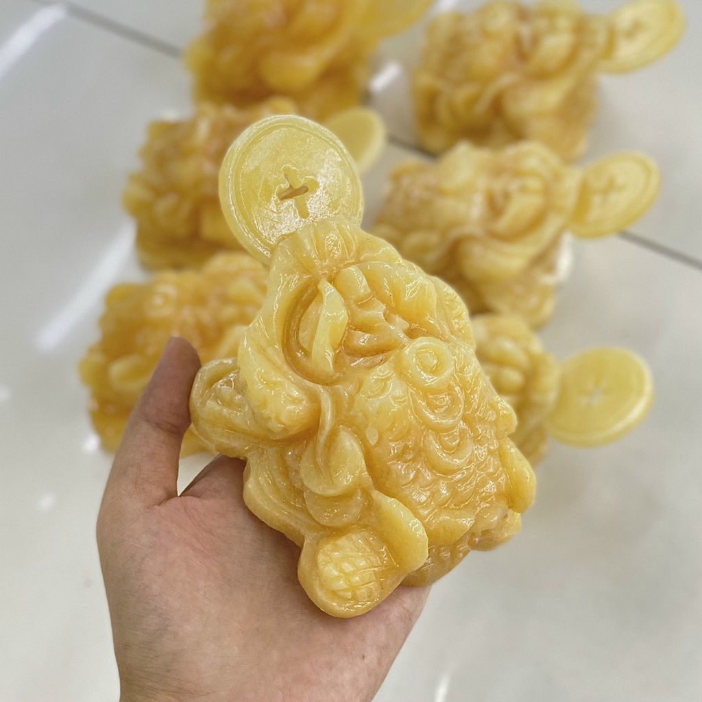 Vật phẩm thiềm thừ phong thủy, cóc 3 chân, cóc ngậm tiền đá ngọc hoàng long - dài 10cm bk store