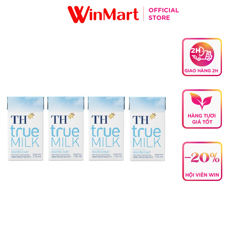 -Lốc 4 hộp sữa tươi tiệt trùng nguyên chất THtrue Milk 110ml