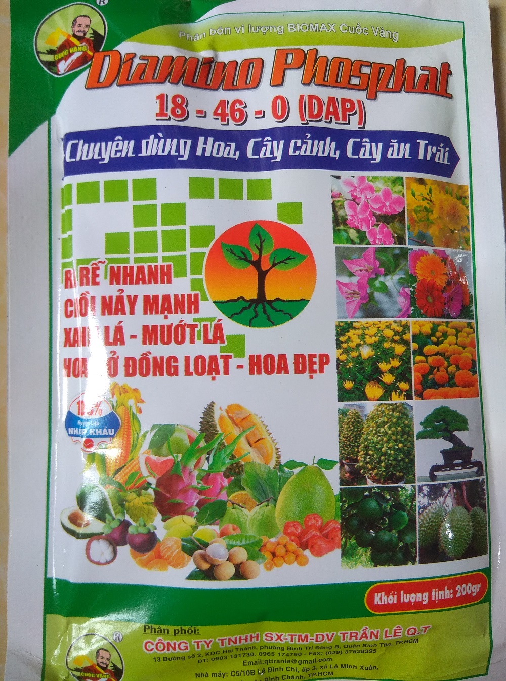 [HCM]Phân bón NPK 18-46-0-DAP chuyên dùng hoa cây cảnh cây ăn trái - gói 200 gram BIOMAX