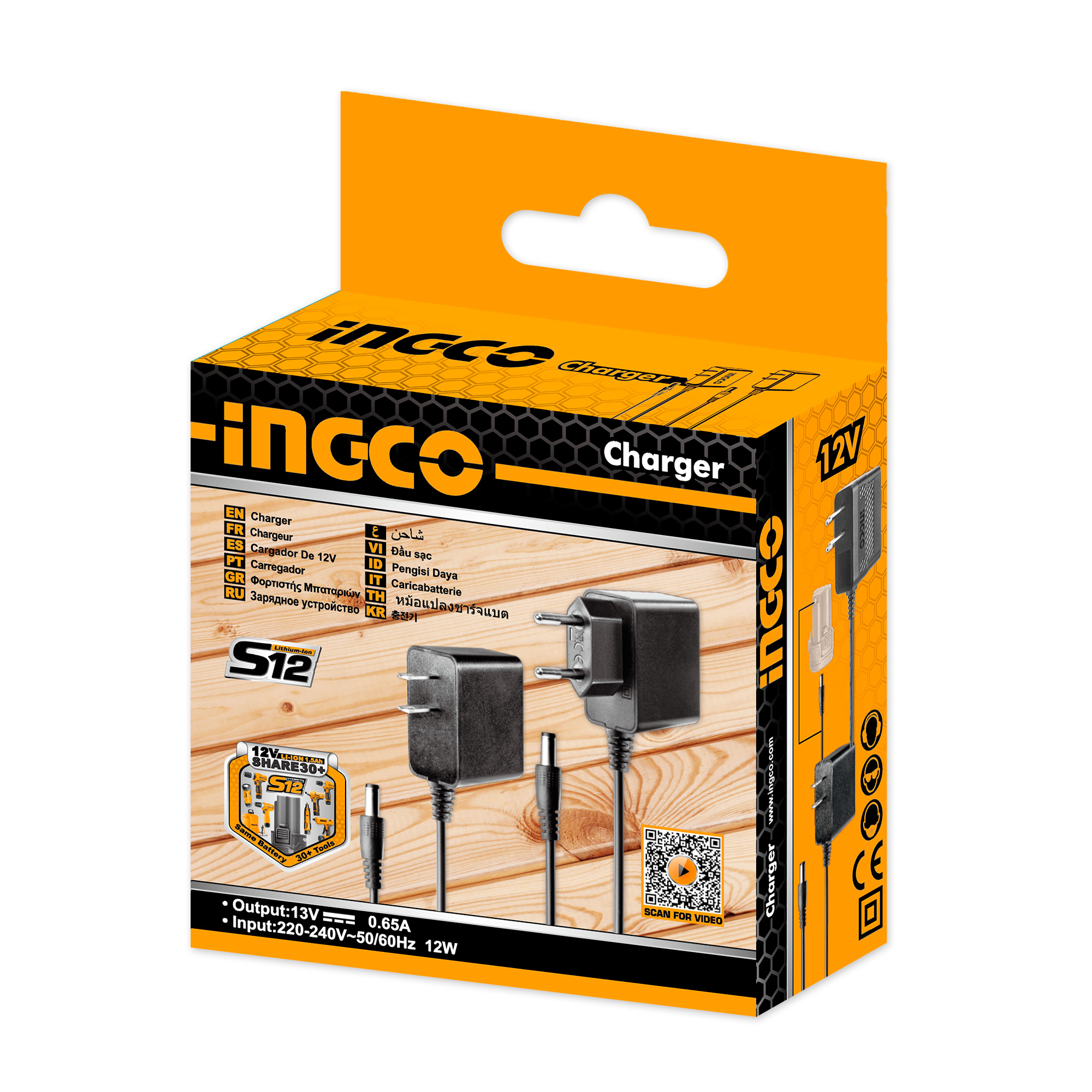 Adapter sạc pin Lithium-Ion S12V INGCO FCLI12071