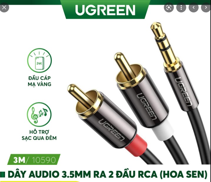 Cáp audio 3,5mm ra 2 đầu rca dài 3m ugreen 10590 chính hãng