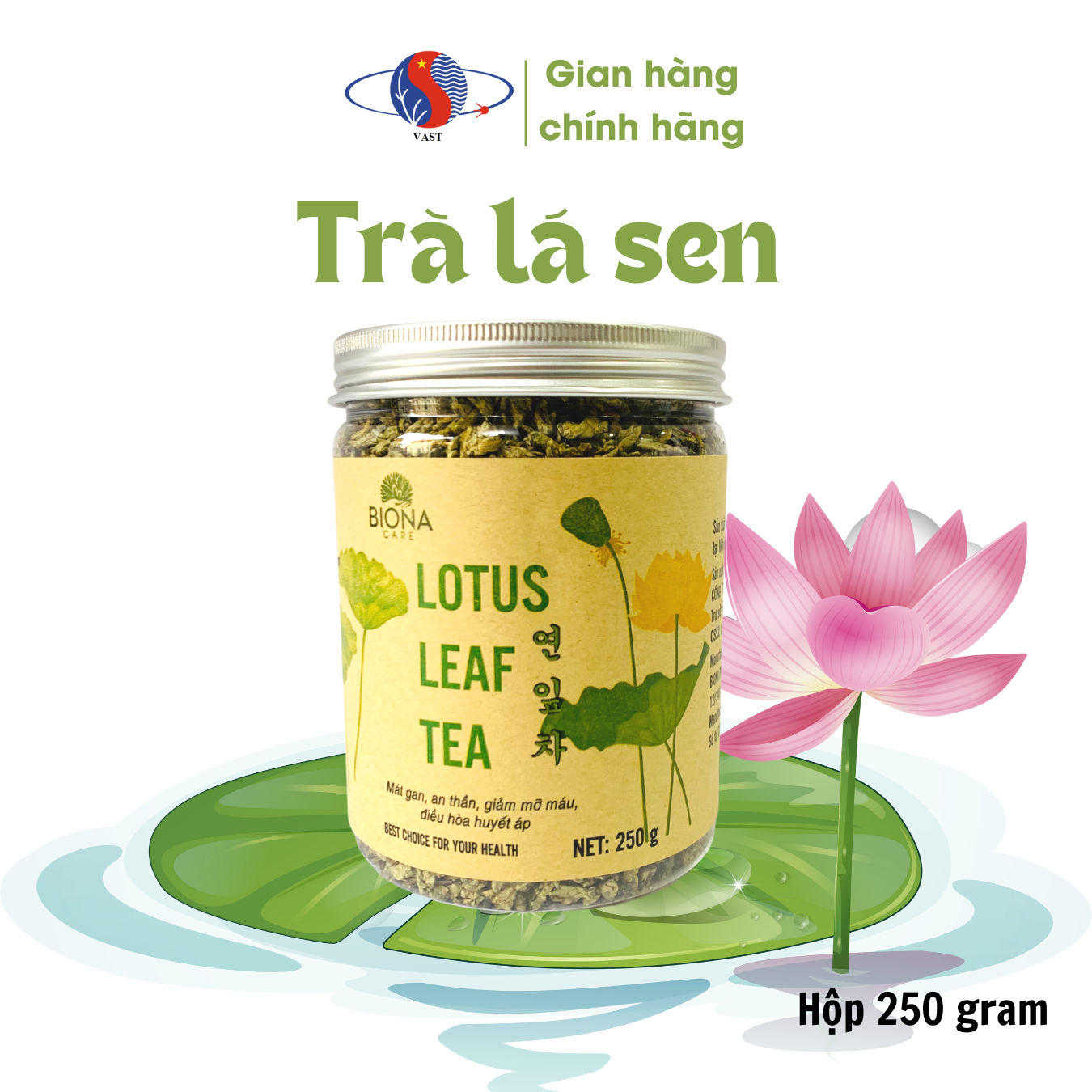 Dried lotus leaf tea weight loss Lotus Leaf Tea Academy KH & CN Vietnam Vast_official, box 250g