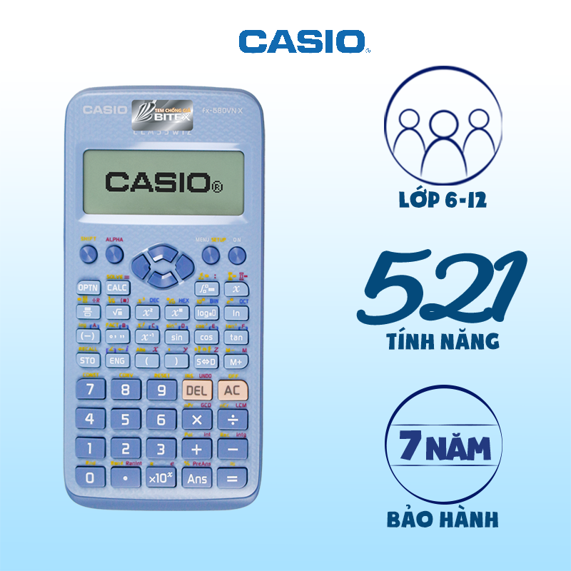 Máy tính fx-580VN X Casio xanh trẻ trung chính hãng dành cho học sinh