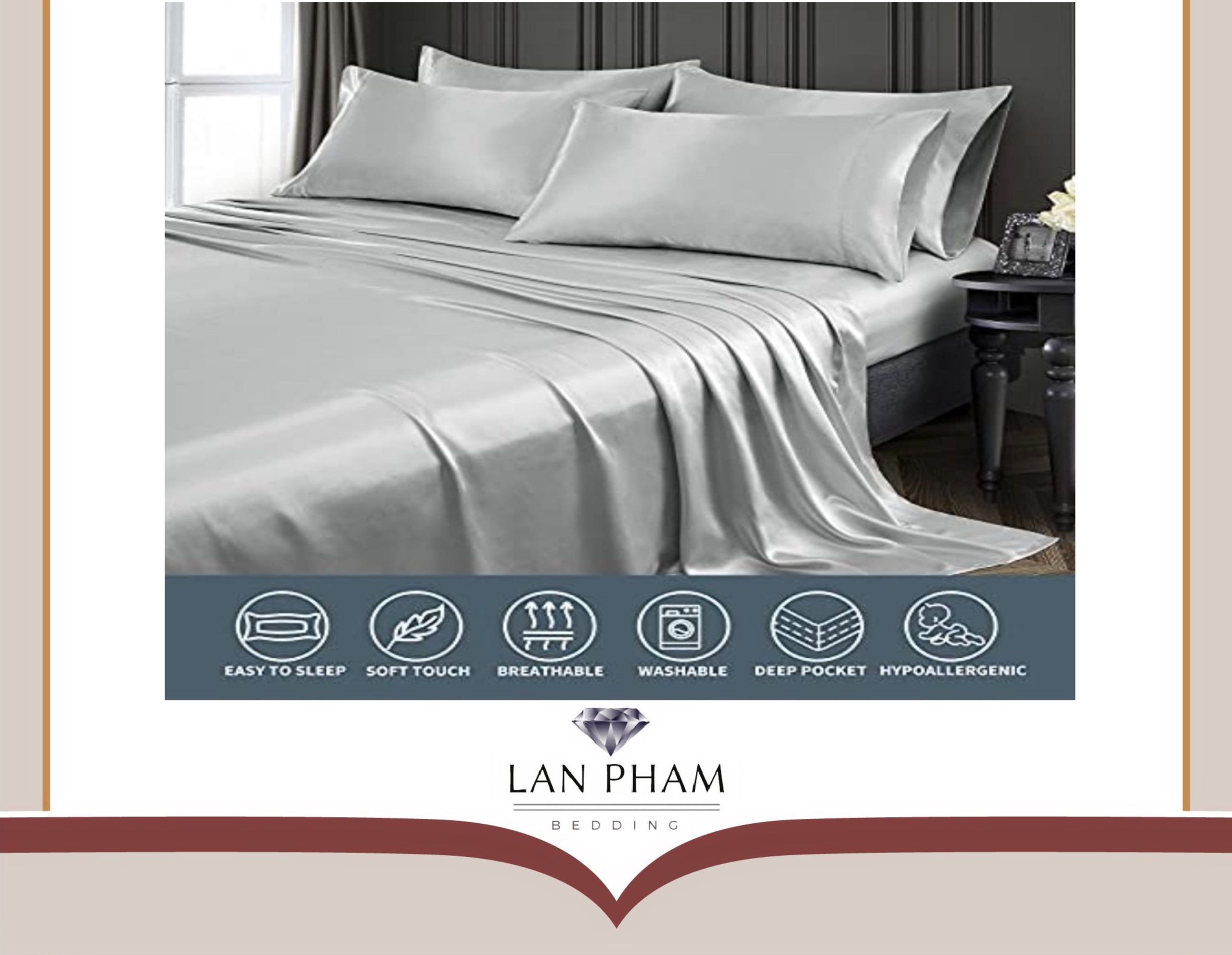 ( Lụa Loại 1) Ga - Drap Giường Lẻ Phi Lụa Màu Bạc Kim Lan Pham Bedding