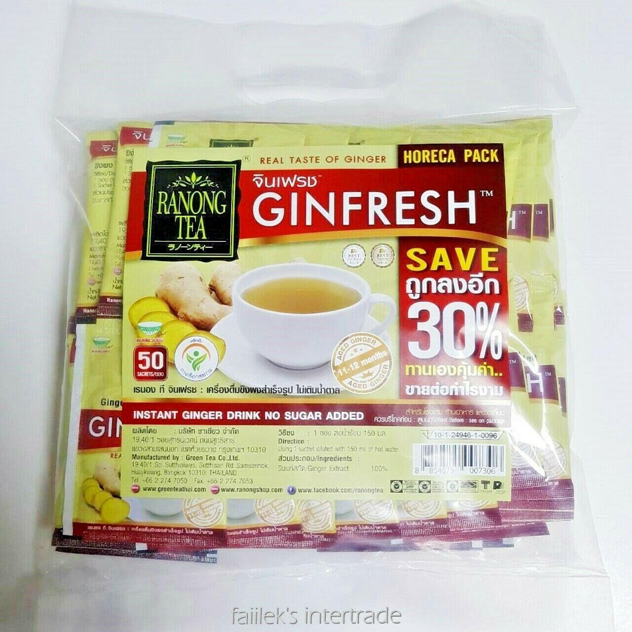 Trà Gừng Hoà Tan Ranong Tea Thái Lan (Không Đường - 50 Gói)