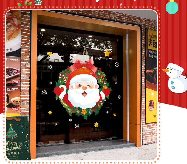 Decal trang trí Noel - Vòng nguyệt quế ông già Noel