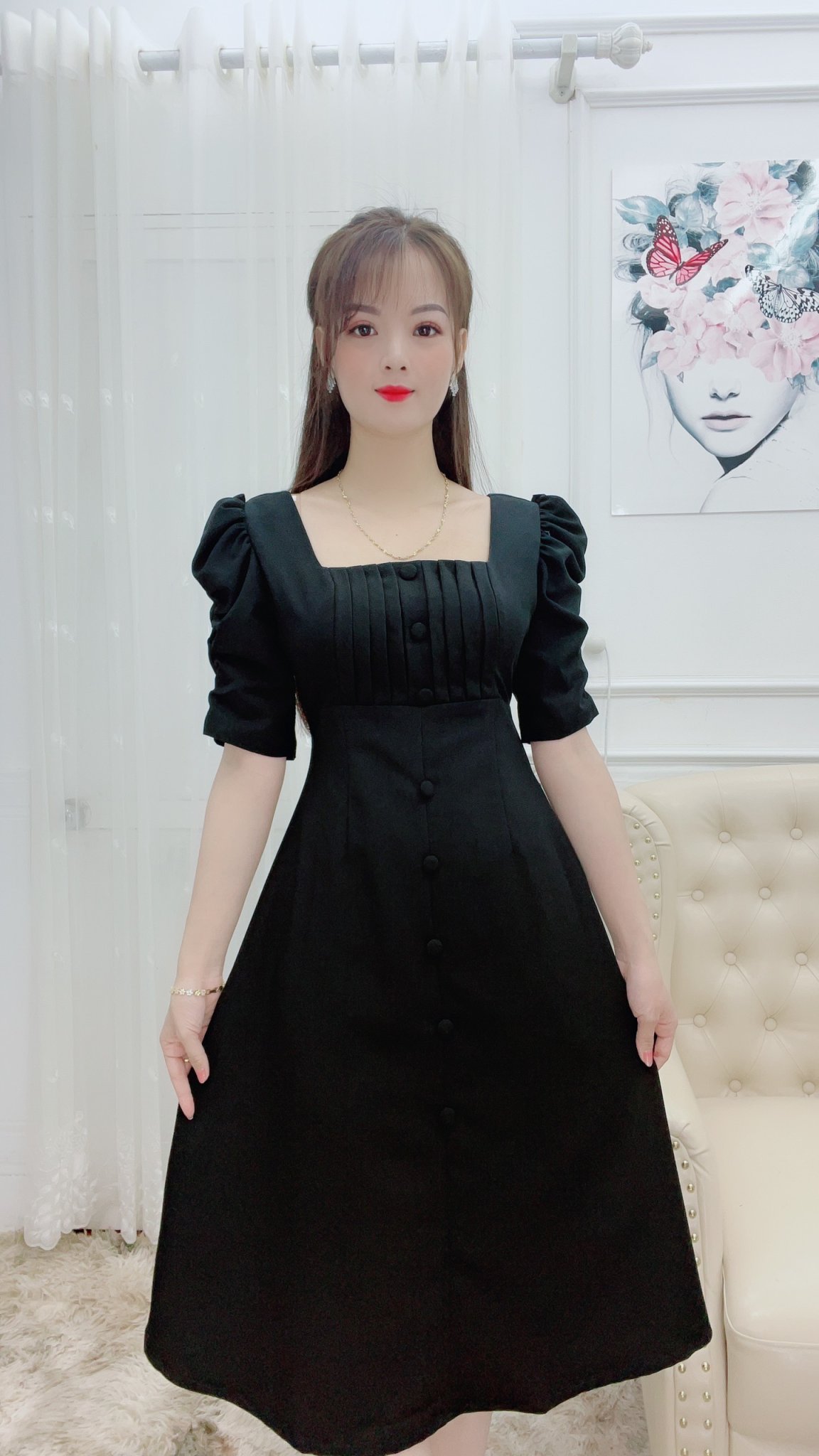 Đầm Nhún Ngực Tay Phồng YANDO DA15