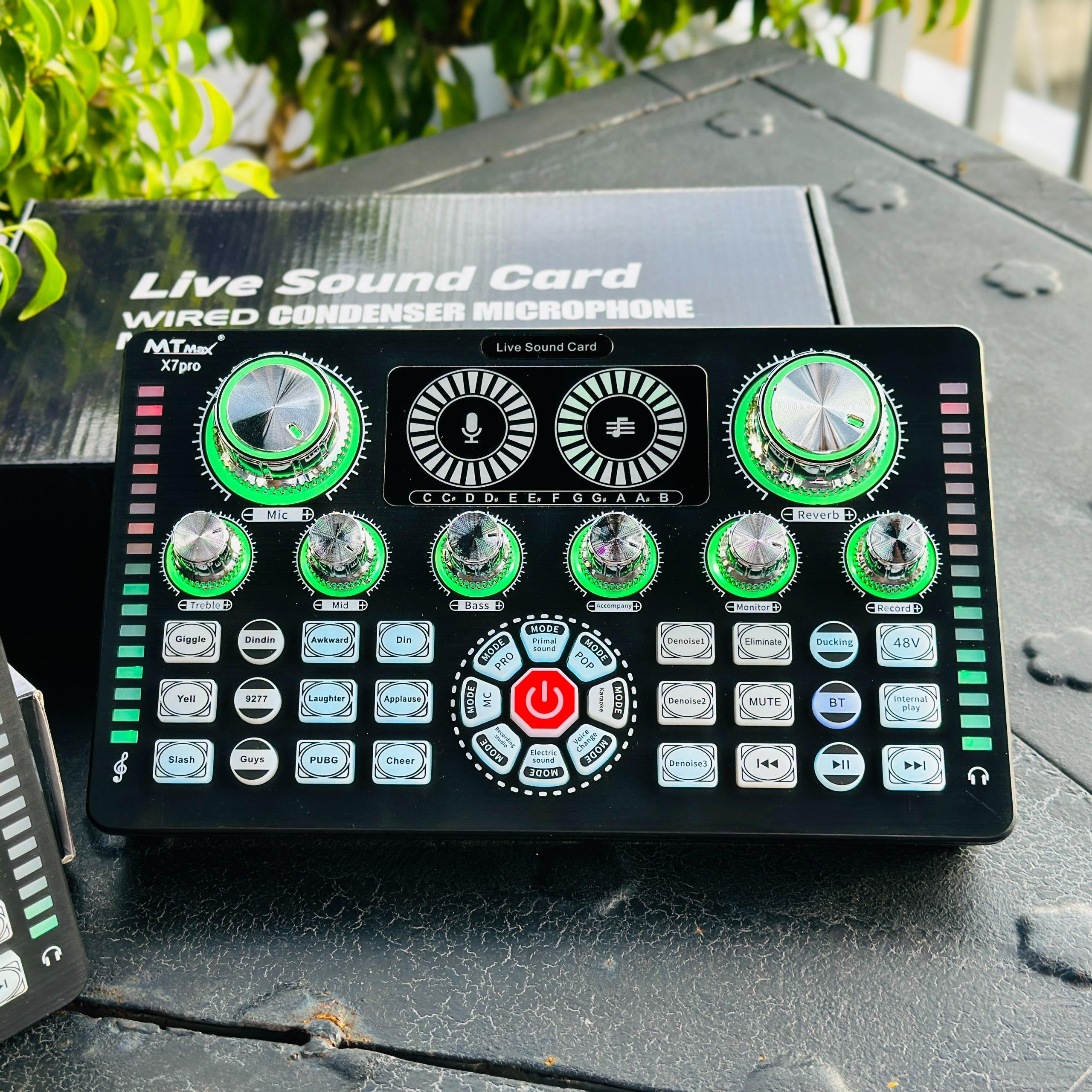Sound card mtmax x7pro - thu âm livestream tại nhà, bluetooth 5.0, 12 hiệu ứng âm thanh, 2 cổng live